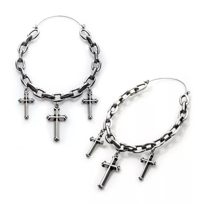 Triple Cross Chain Plug Hoops | Sold as pair