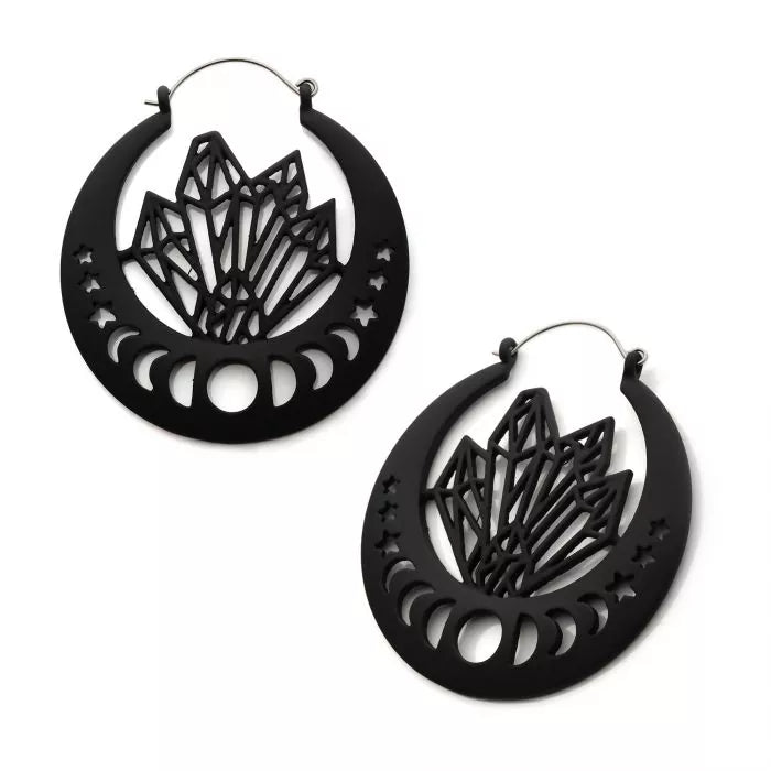 Black Plated Moon Phase Plug Hoops | Sold as pair