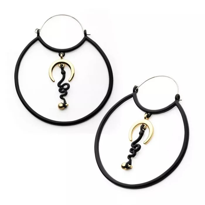 Black Dangle Snake & Moon Plug Hoops | Sold as pair