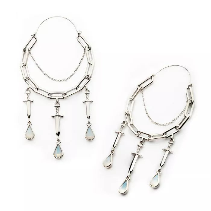 Paperclip Triple Dagger Opalite Plug Hoops | Sold as pair