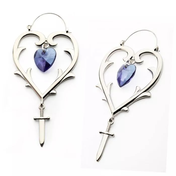 Purple Heart & Dagger Plug Hoops | Sold as pair