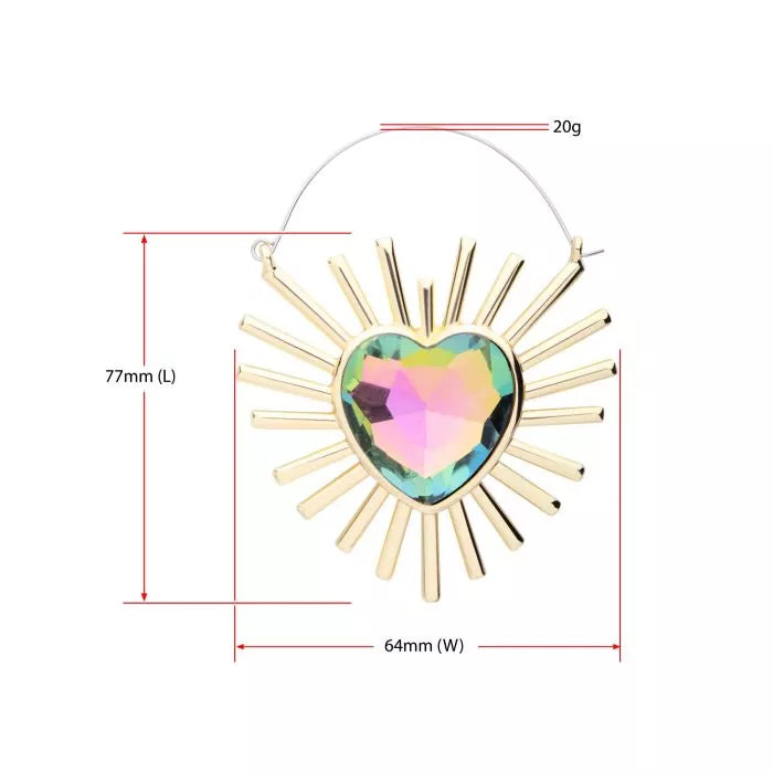 Gold Sparkle Sunray Heart Plug Hoops | Sold as pair