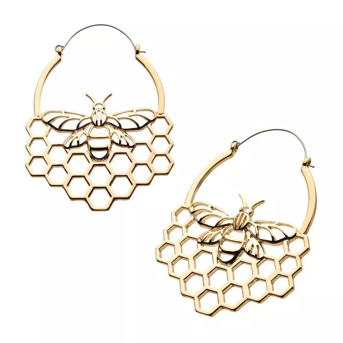 Gold Plated Bee Plug Hoops | Sold as pair