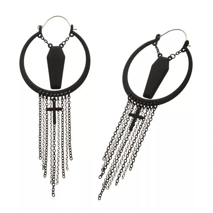 Matte Black Coffin Dangle Plug Hoops | Sold as pair