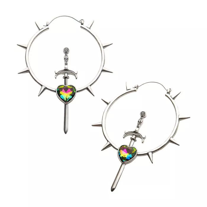 Spiked Heart Dagger Sparkle Plug Hoops | Sold as pair