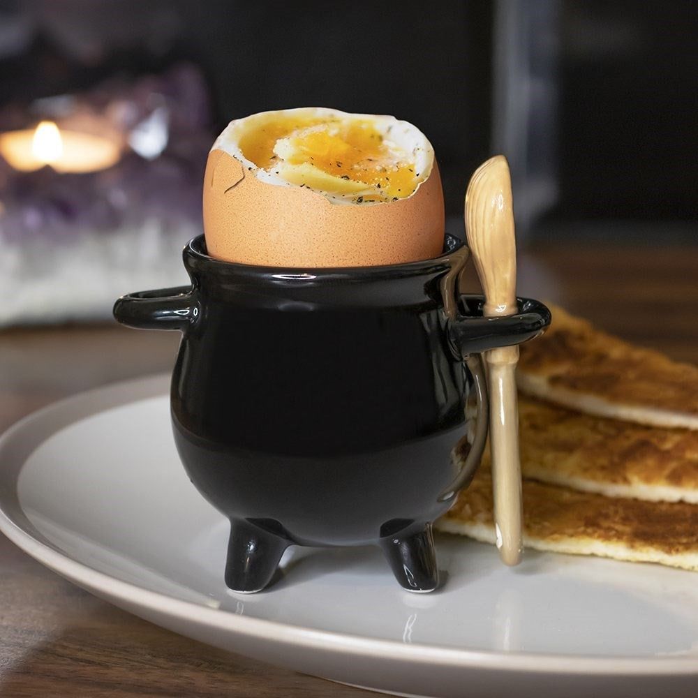 Cauldron Egg Cup | With Broom Spoon