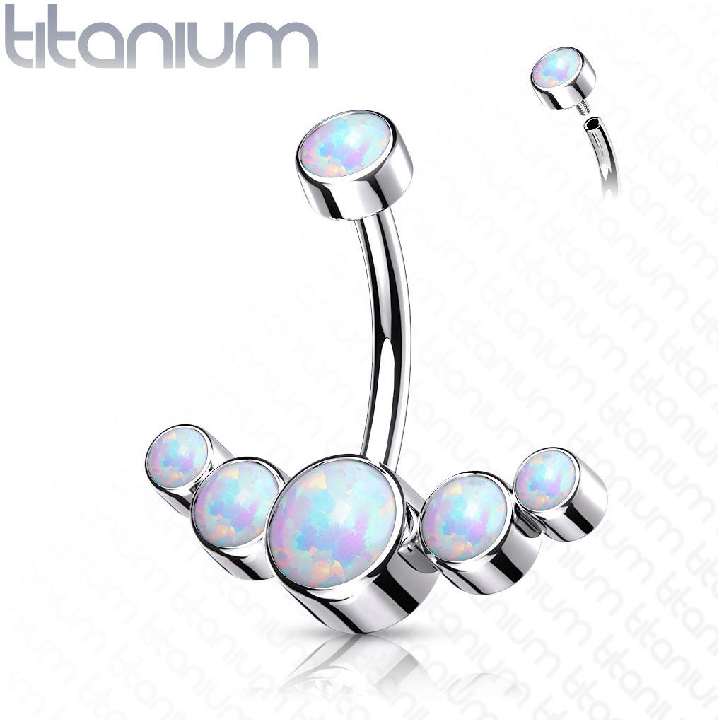 Titanium 5-Opal Set Curve Navel Bar